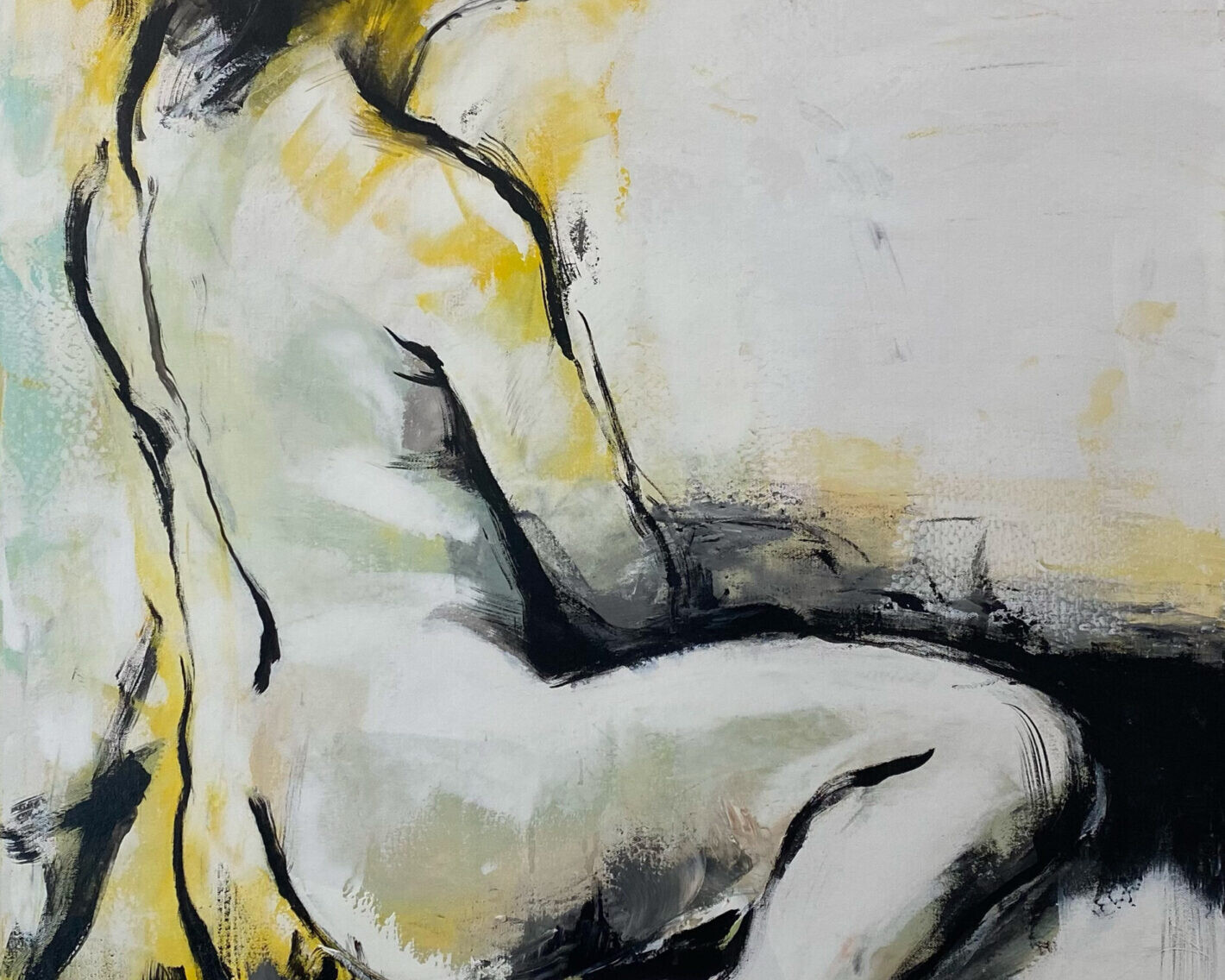 Image of a painting depicting a raw and sensual female nude, with bold strokes and lines capturing her essence with confidence and sophistication
